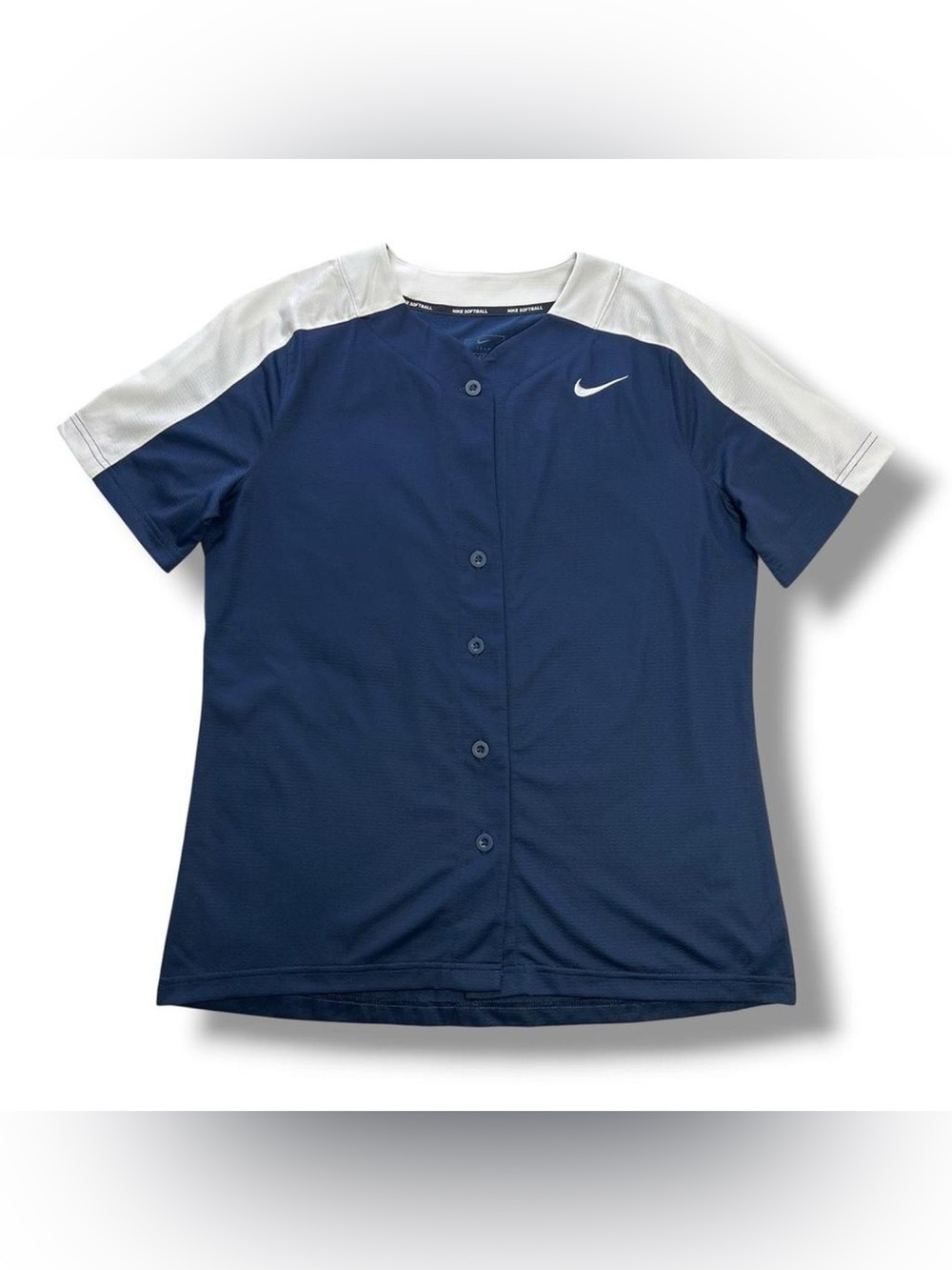 Nike Women’s Navy Blue and White Button Softball Jersey